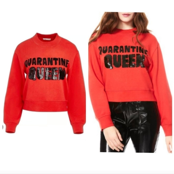Alice + Olivia Denver Quarantine Queen Sequin Embellished  Sweartshirt Small - Picture 1 of 11